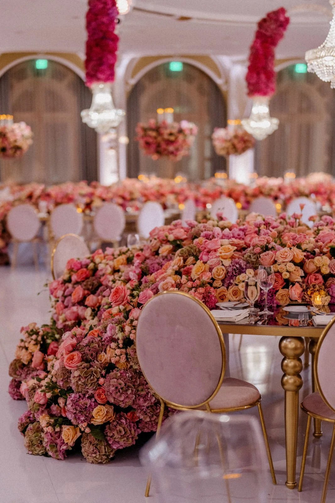Pink spring wedding flowers at the Beverly Hills Hotel by Eddie Zaratsian