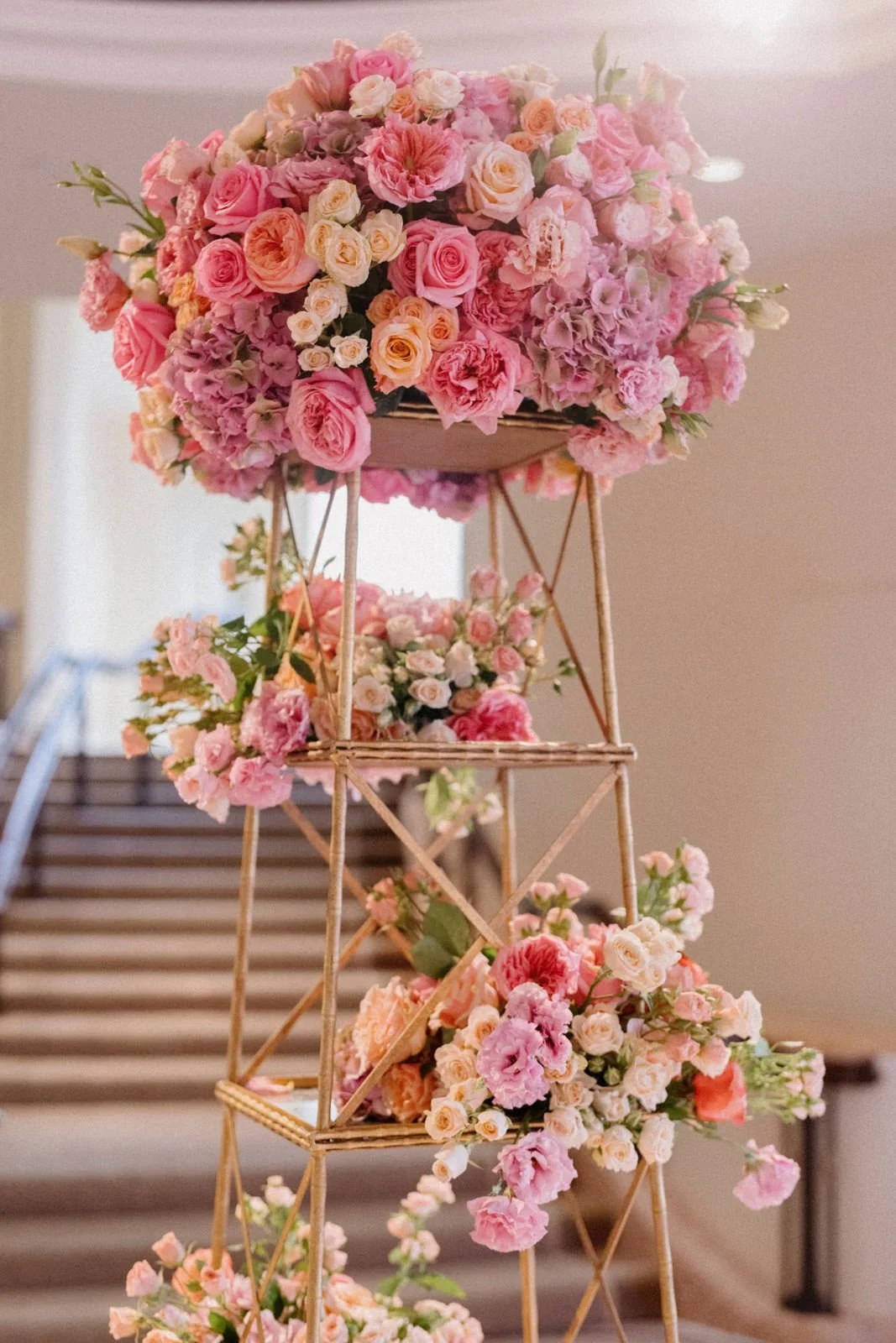 Romantic pink spring wedding florals at the Beverly Hills Hotel by Eddie Zaratsian
